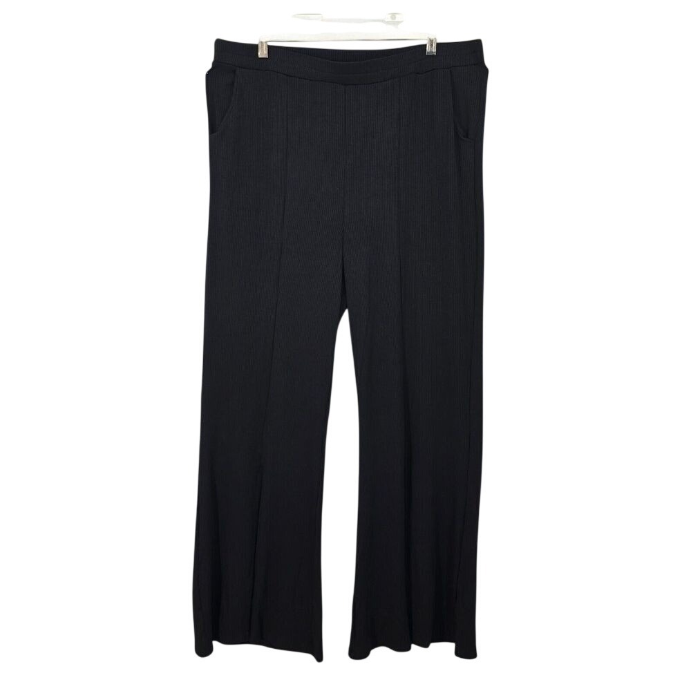 White Birch Black Ribbed Wide Leg Pants High Rise‎ P77132P Womens 3X Plus Size